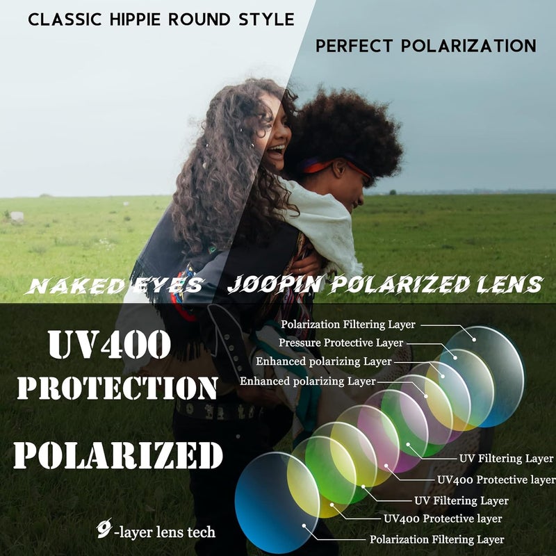 Joopin Hippie Round Sunglasses for Women Men Small Circle Sun Glasses Polarized UV400 Protection - Image 3